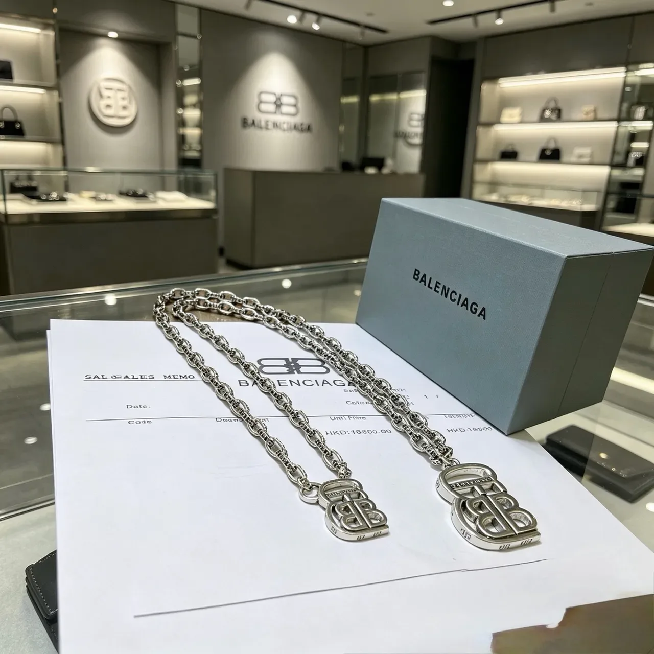 Balenciaga BB Logo Silver Chunky Link Chain Interlocked Pendant Necklace 7