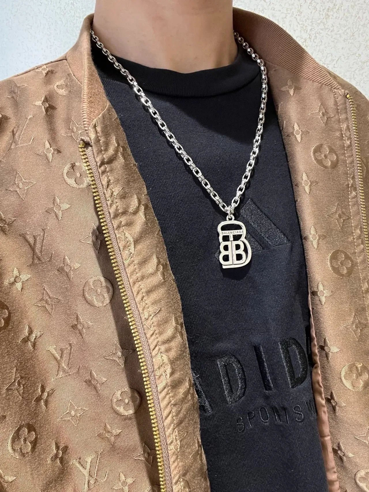Balenciaga BB Logo Silver Chunky Link Chain Interlocked Pendant Necklace 8