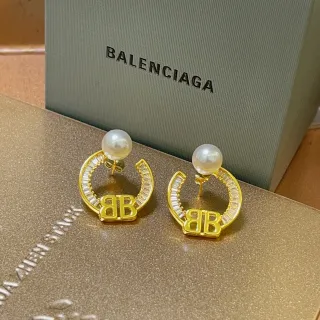 Balenciaga BB Pendientes de aro con perlas en forma de herradura