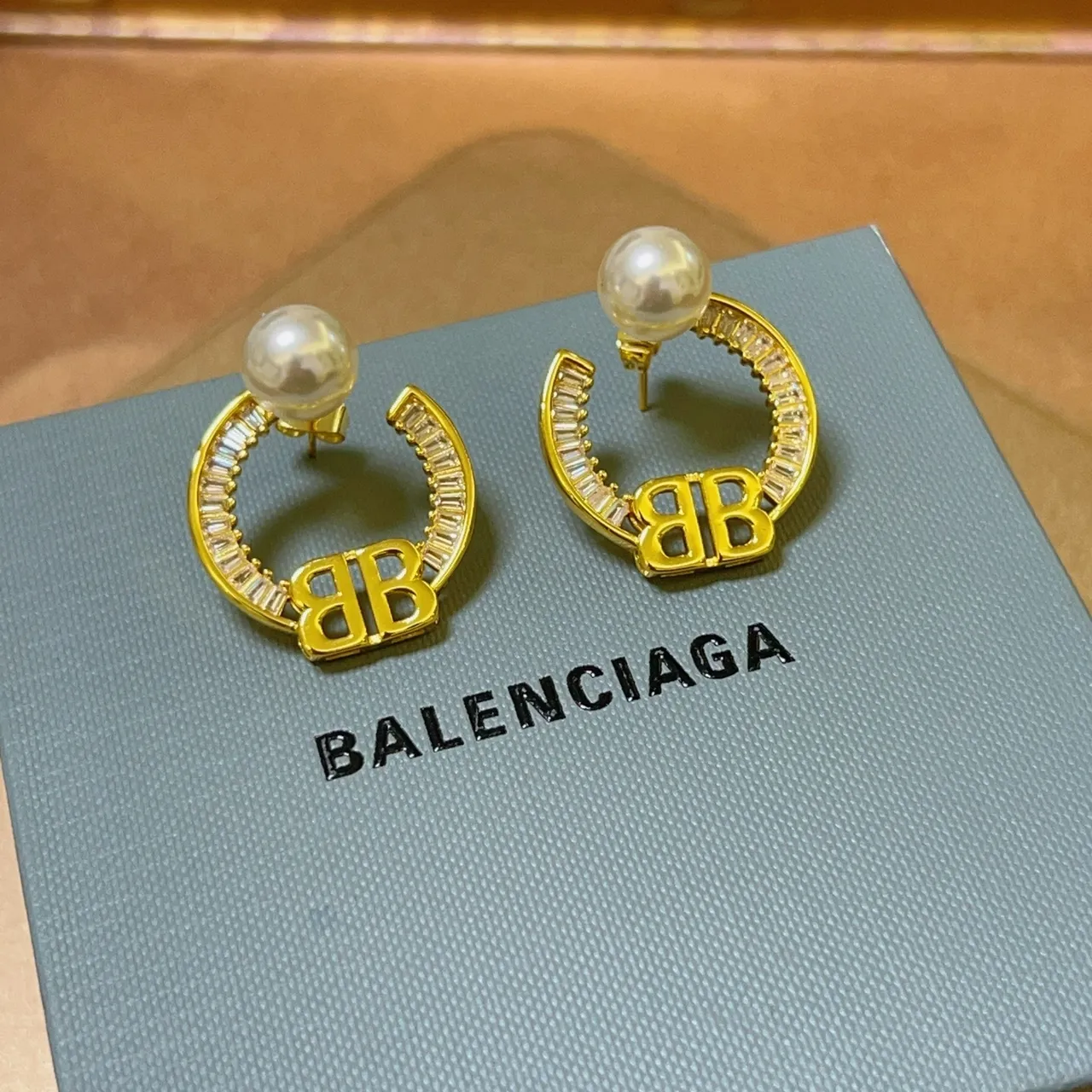 Balenciaga BB Pearl Horseshoe Hoop Earrings 3