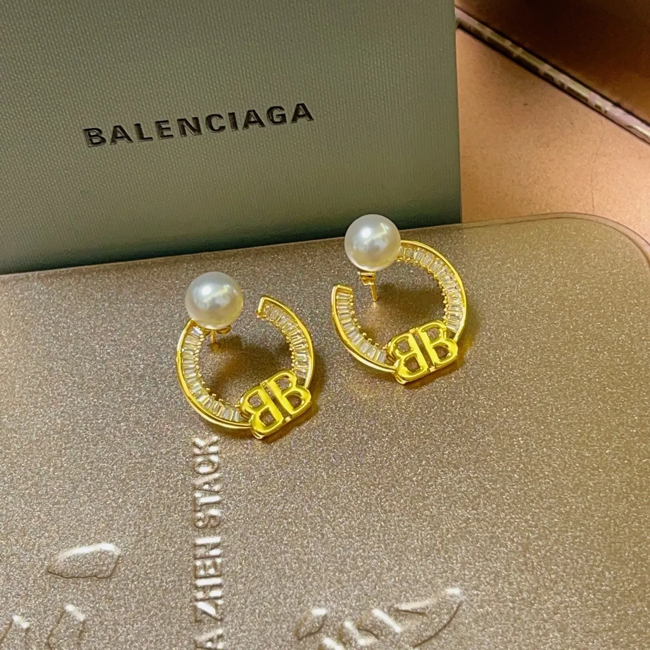 Balenciaga BB Pearl Horseshoe Hoop Earrings 4