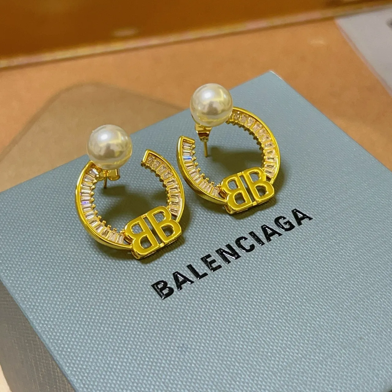 Balenciaga BB Pearl Horseshoe Hoop Earrings 6
