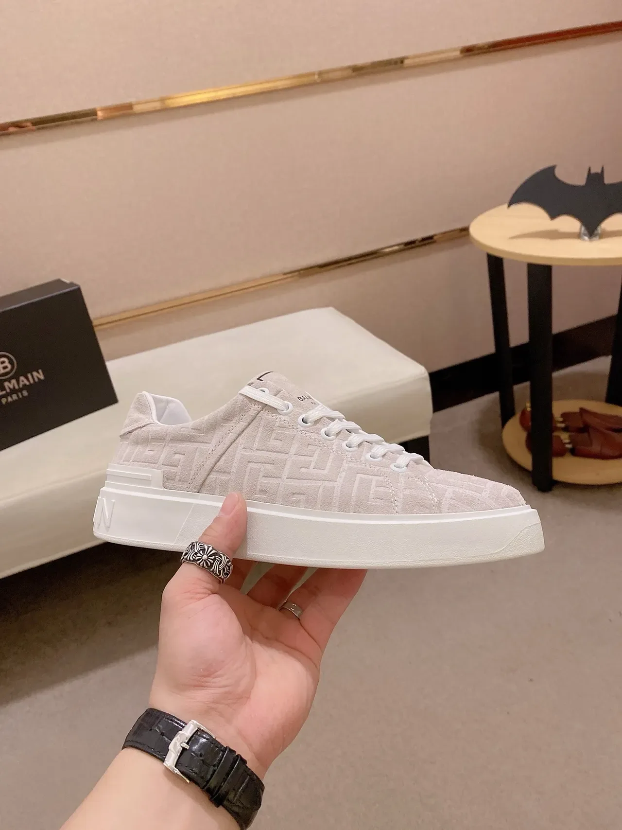Balenciaga Beige White Monogrammed Suede Upper Chunky Platform Sole Lifestyle Sneakers 4