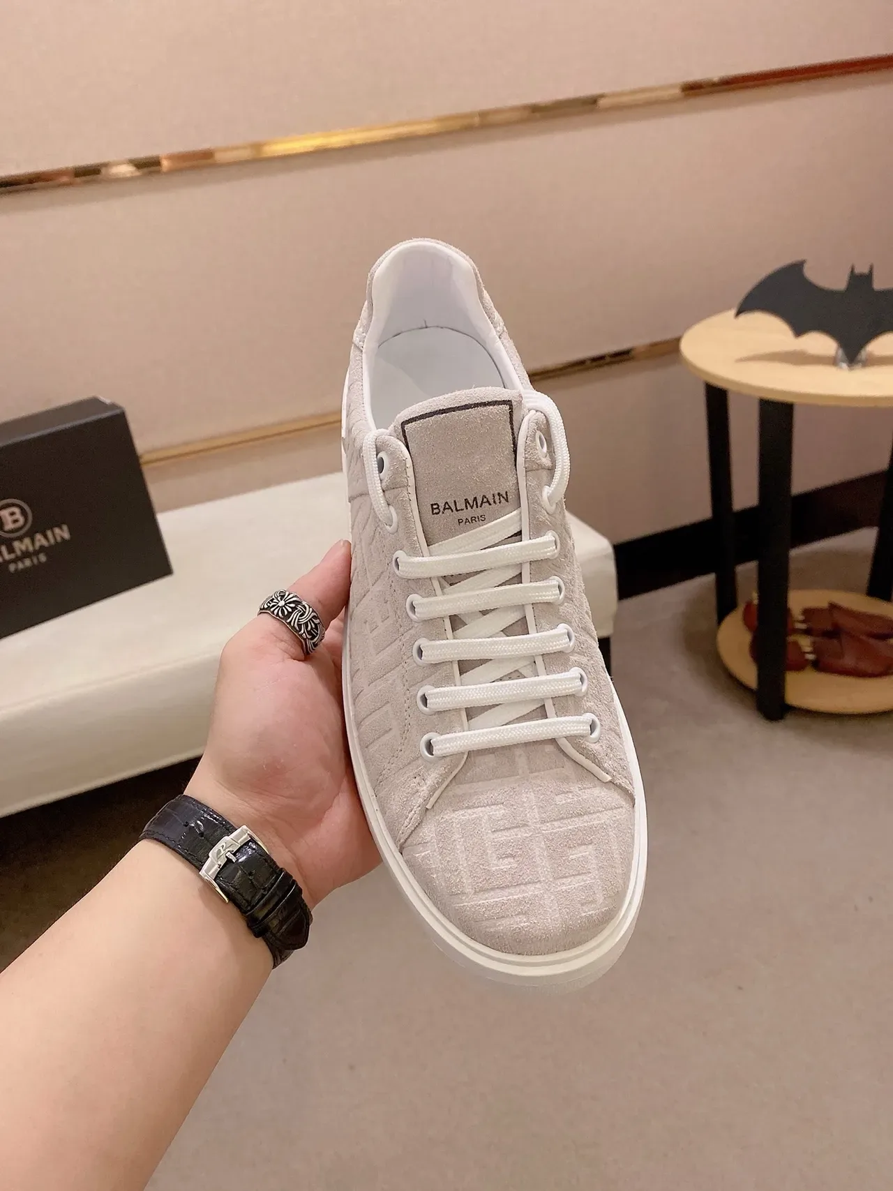 Balenciaga Beige White Monogrammed Suede Upper Chunky Platform Sole Lifestyle Sneakers 5