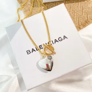 Balenciaga Heart Pendant Necklace Gold Silver Curb Chain Toggle Clasp Necklace