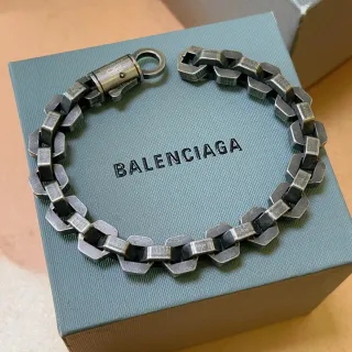 Balenciaga Cadena Industrial Gris Negro Enlace Geométrico Pulsera