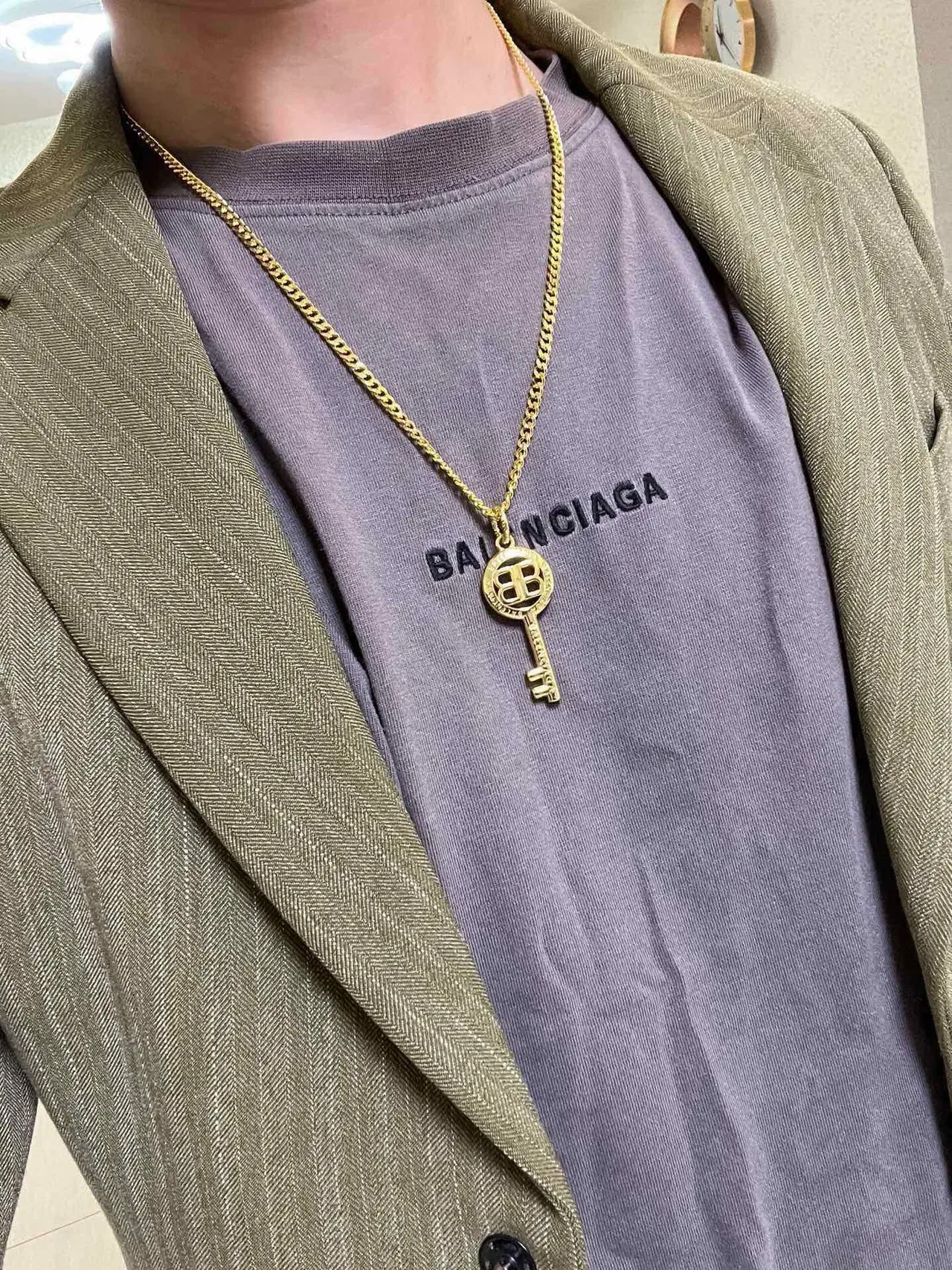 Balenciaga Pendentif Clé Chaîne Curb Or Collier 2