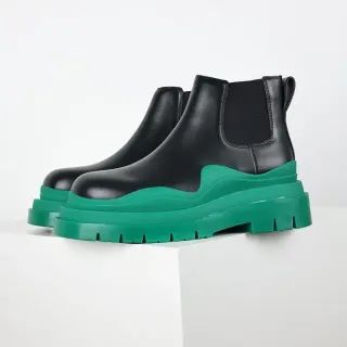 Balenciaga Le Cagole Black and Green Chunky Chelsea Boots