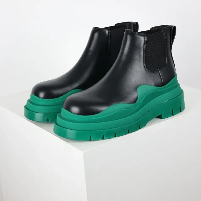 Balenciaga Le Cagole Black and Green Chunky Chelsea Boots 2