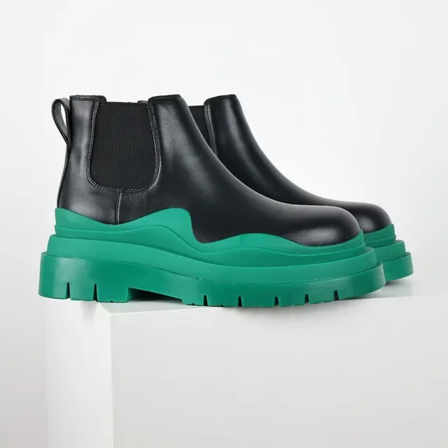 Balenciaga Le Cagole Black and Green Chunky Chelsea Boots 3