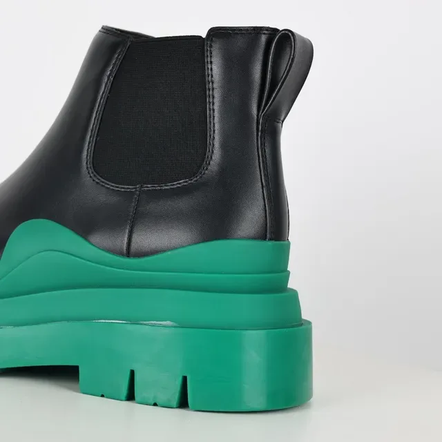 Balenciaga Le Cagole Black and Green Chunky Chelsea Boots 4