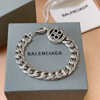 Balenciaga Logo Chain Plata Negro Cadena Curb-Link Gruesa Grabado Repetitivo BB Pulsera