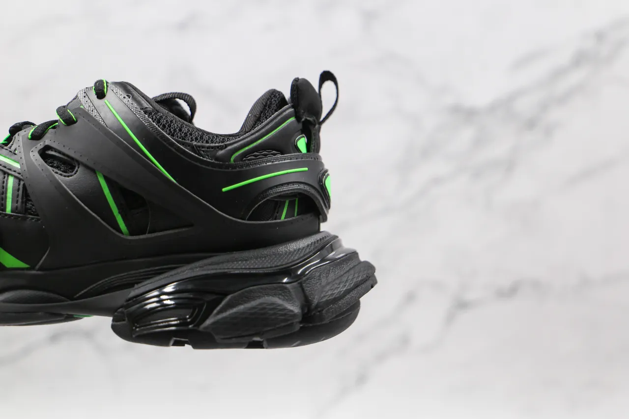 Balenciaga Runner Black and Neon Green Chunky Sneakers 4