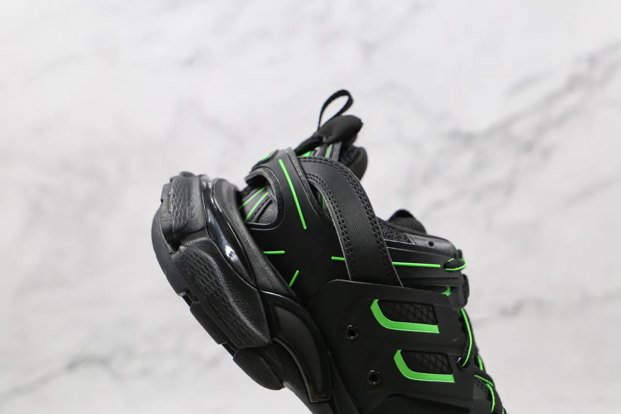 Balenciaga Runner Black and Neon Green Chunky Sneakers 6