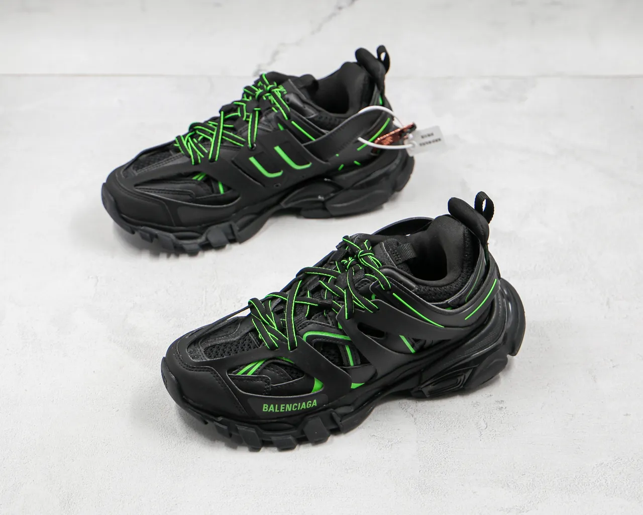 Balenciaga Runner Black and Neon Green Chunky Sneakers 7