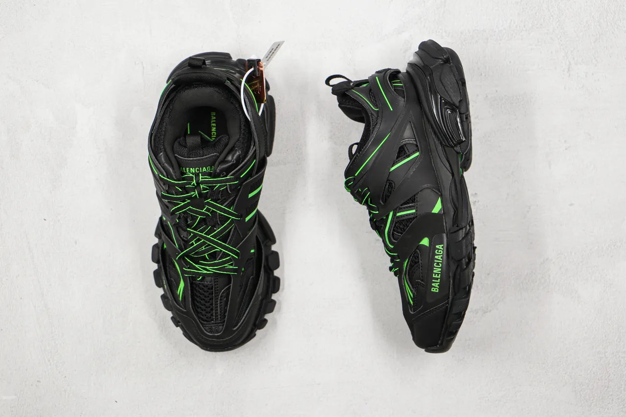Balenciaga Runner Black and Neon Green Chunky Sneakers 8