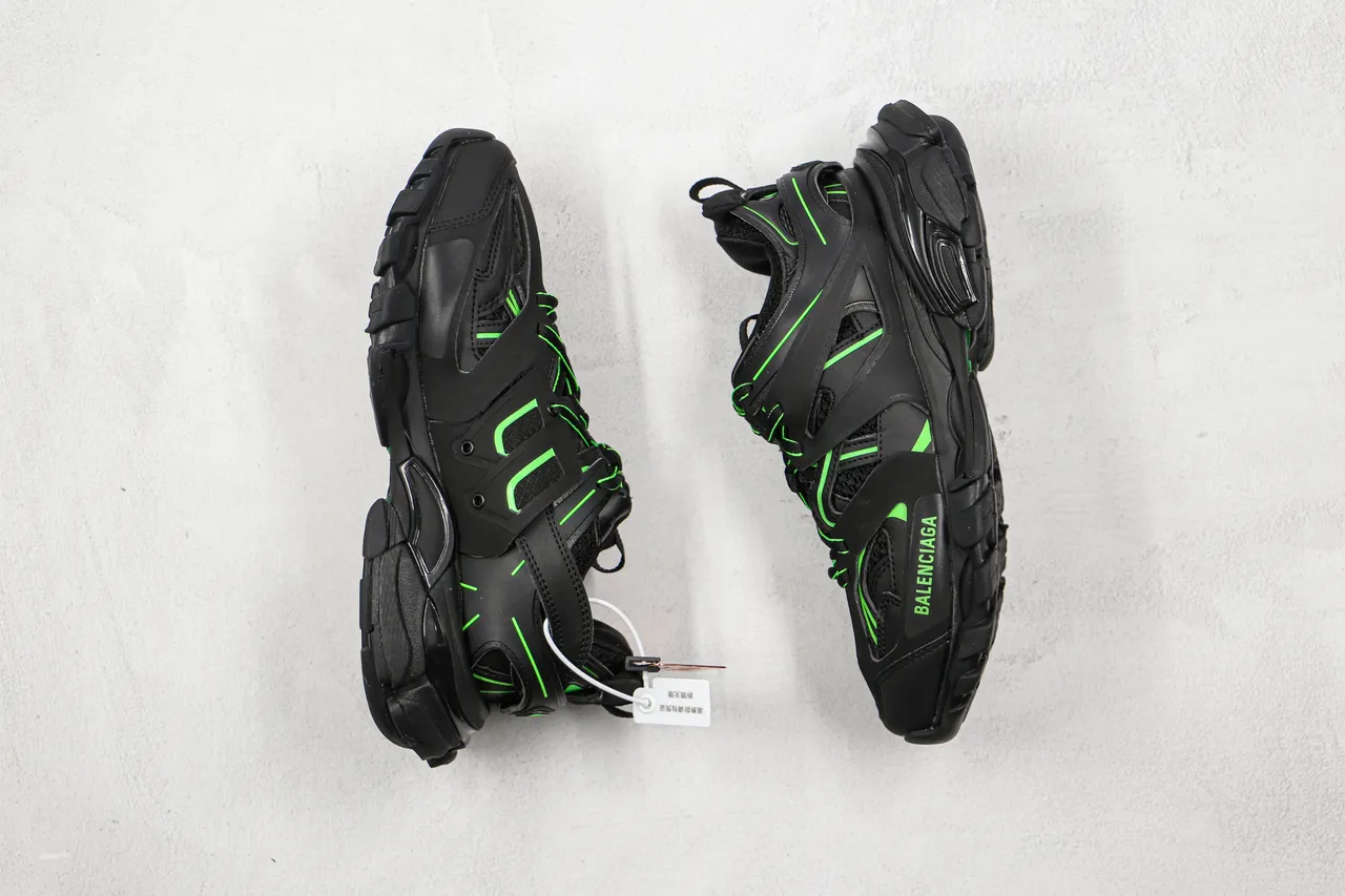 Balenciaga Runner Black and Neon Green Chunky Sneakers 9