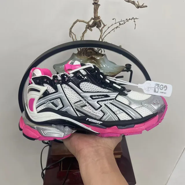 Balenciaga Runner White Silver Black Pink Chunky Sneakers 7