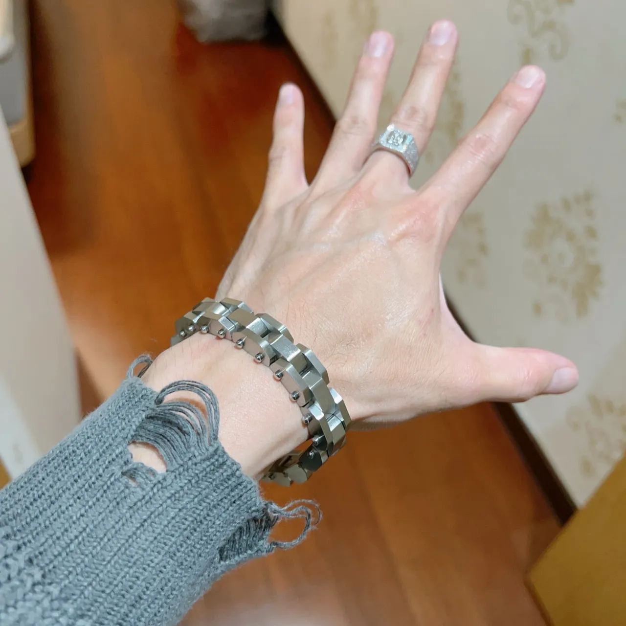 Balenciaga Silver Geometric Block Links Double-Row Construction Bracelet 4