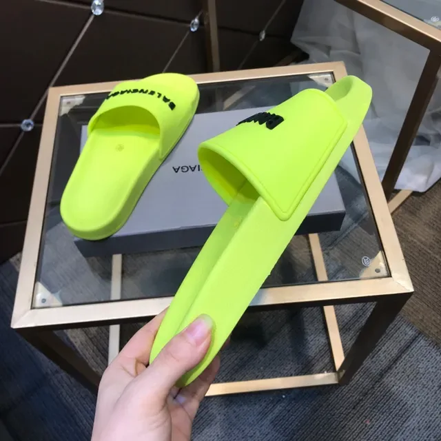 Balenciaga Slide Amarelo Neon Bold Logotipo Chinelos 5