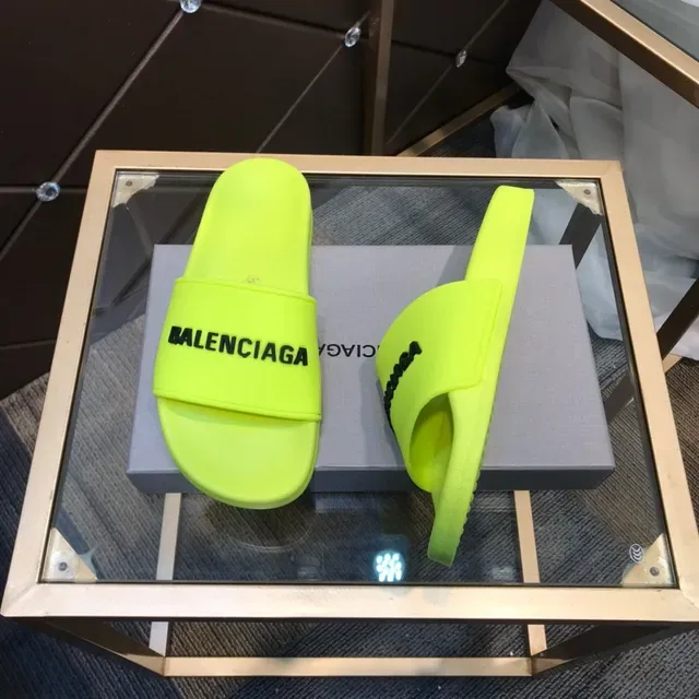 Balenciaga Slide Amarelo Neon Bold Logotipo Chinelos 8