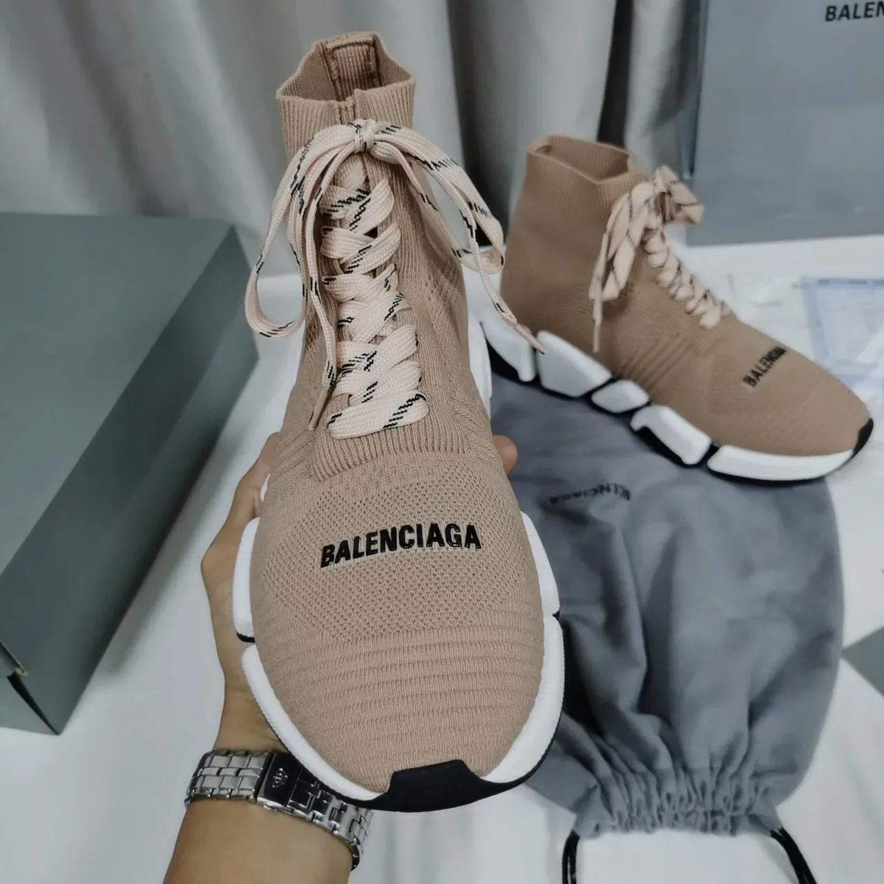 Balenciaga Speed Trainer Tênis Bege Tricô Estilo de Vida 5