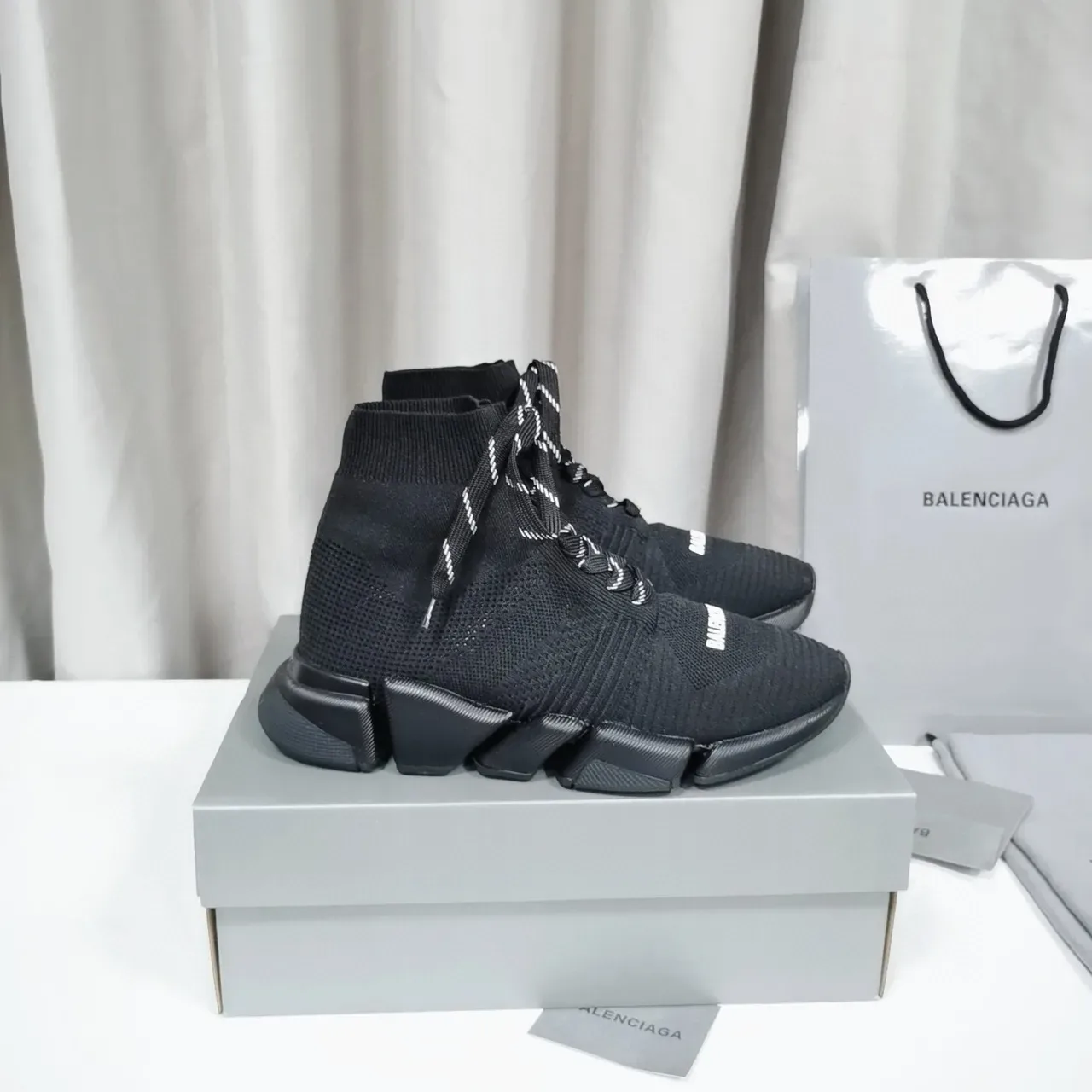 Balenciaga Speed Trainer Sneakers Lifestyle Noires en Maille Hautes 2