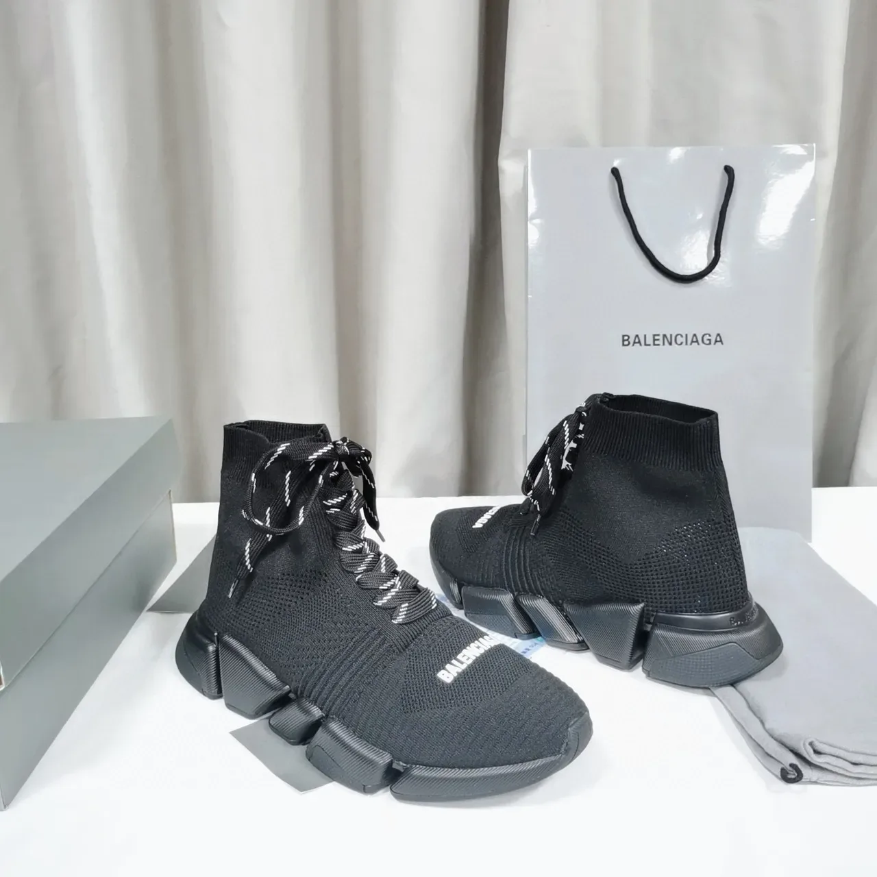 Balenciaga Speed Trainer Sneakers Lifestyle Noires en Maille Hautes 6