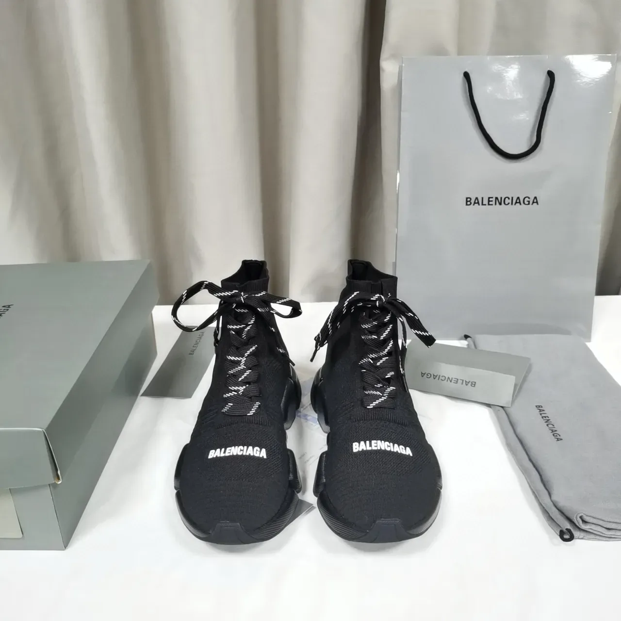 Balenciaga Speed Trainer Sneakers Lifestyle Noires en Maille Hautes 7