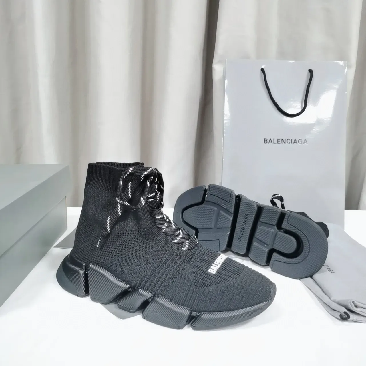 Balenciaga Speed Trainer Sneakers Lifestyle Noires en Maille Hautes 8