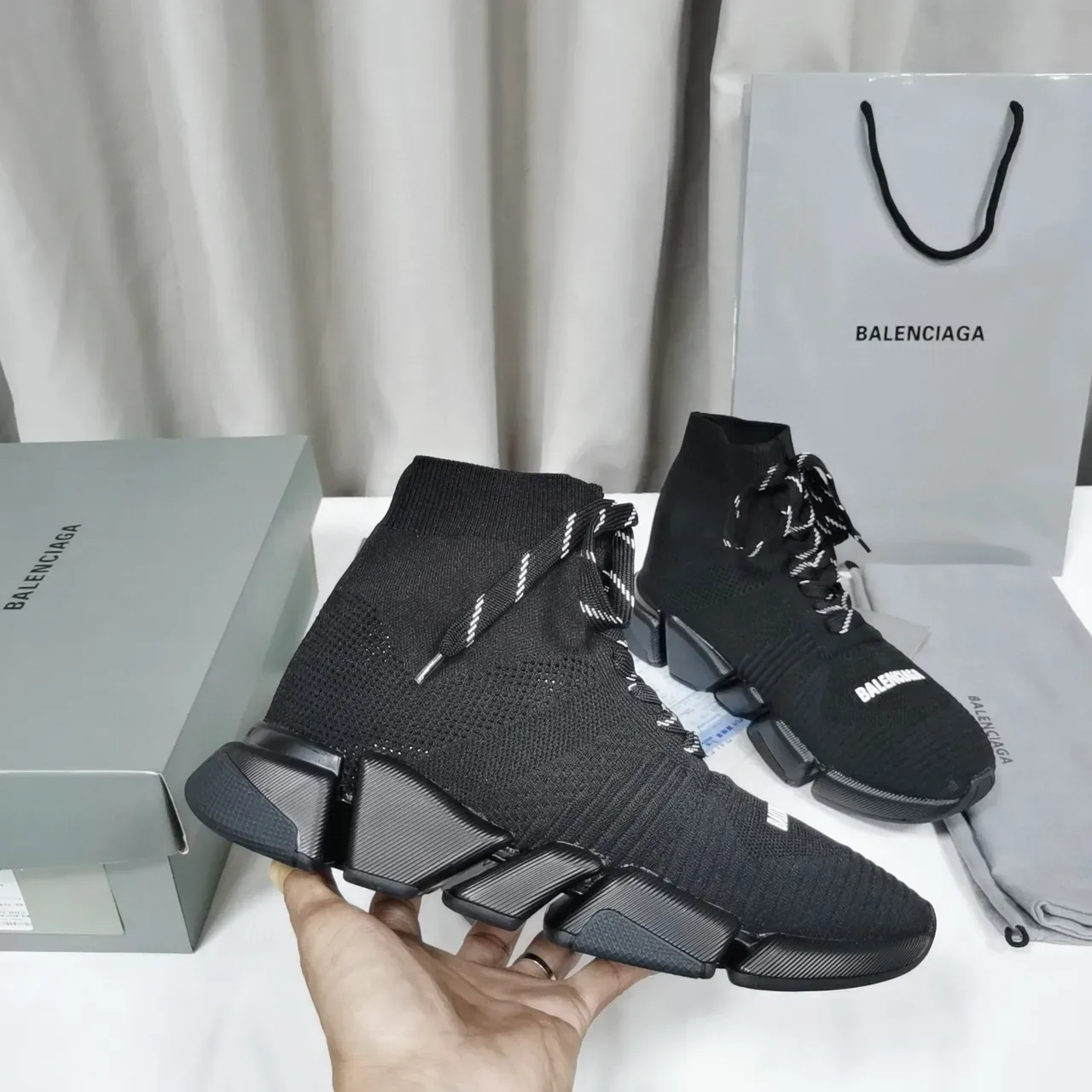 Balenciaga Speed Trainer Sneakers Lifestyle Noires en Maille Hautes 9
