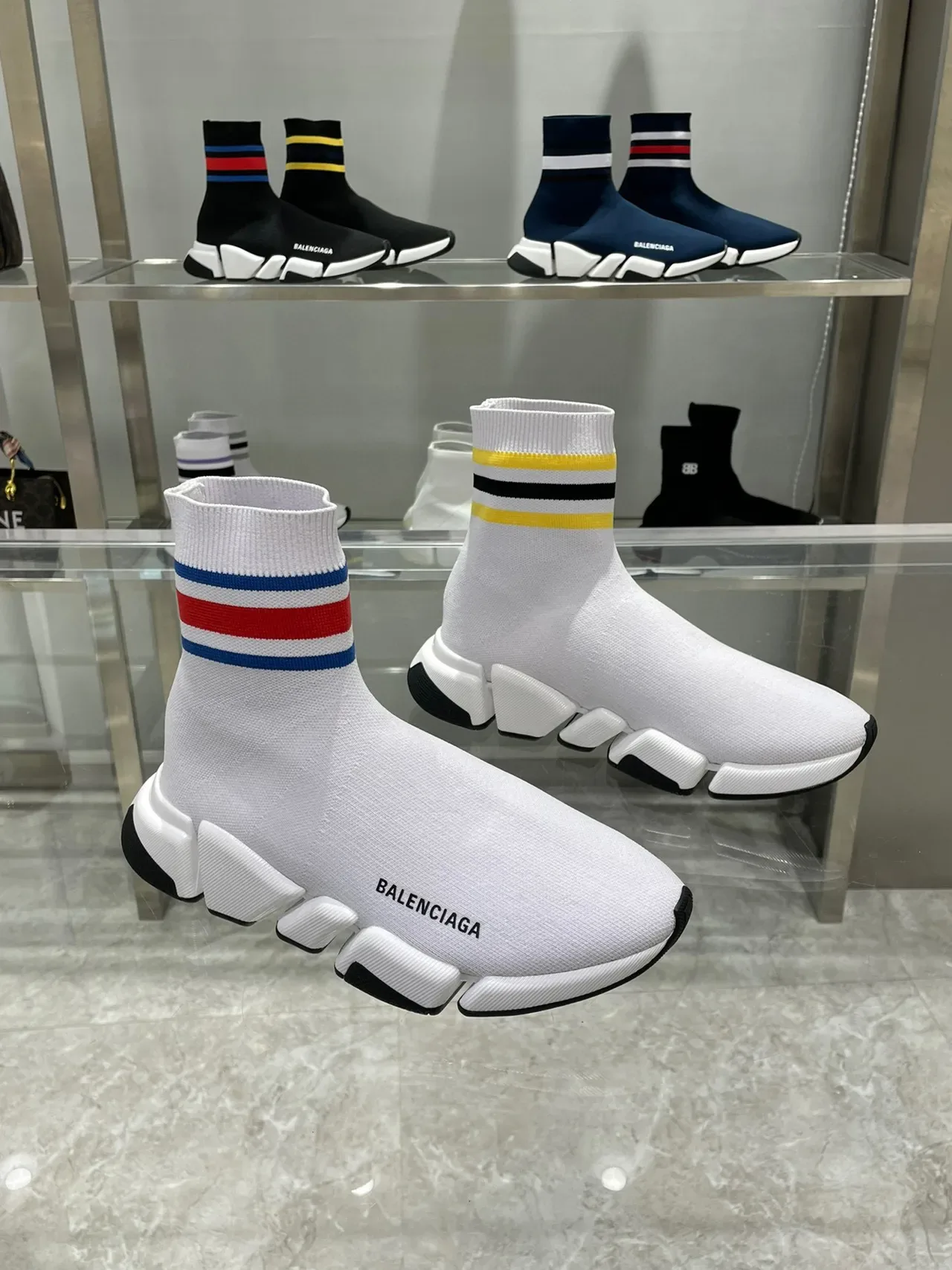 Balenciaga Speed Trainer White Multicolor Stripe Lifestyle Sneakers 1