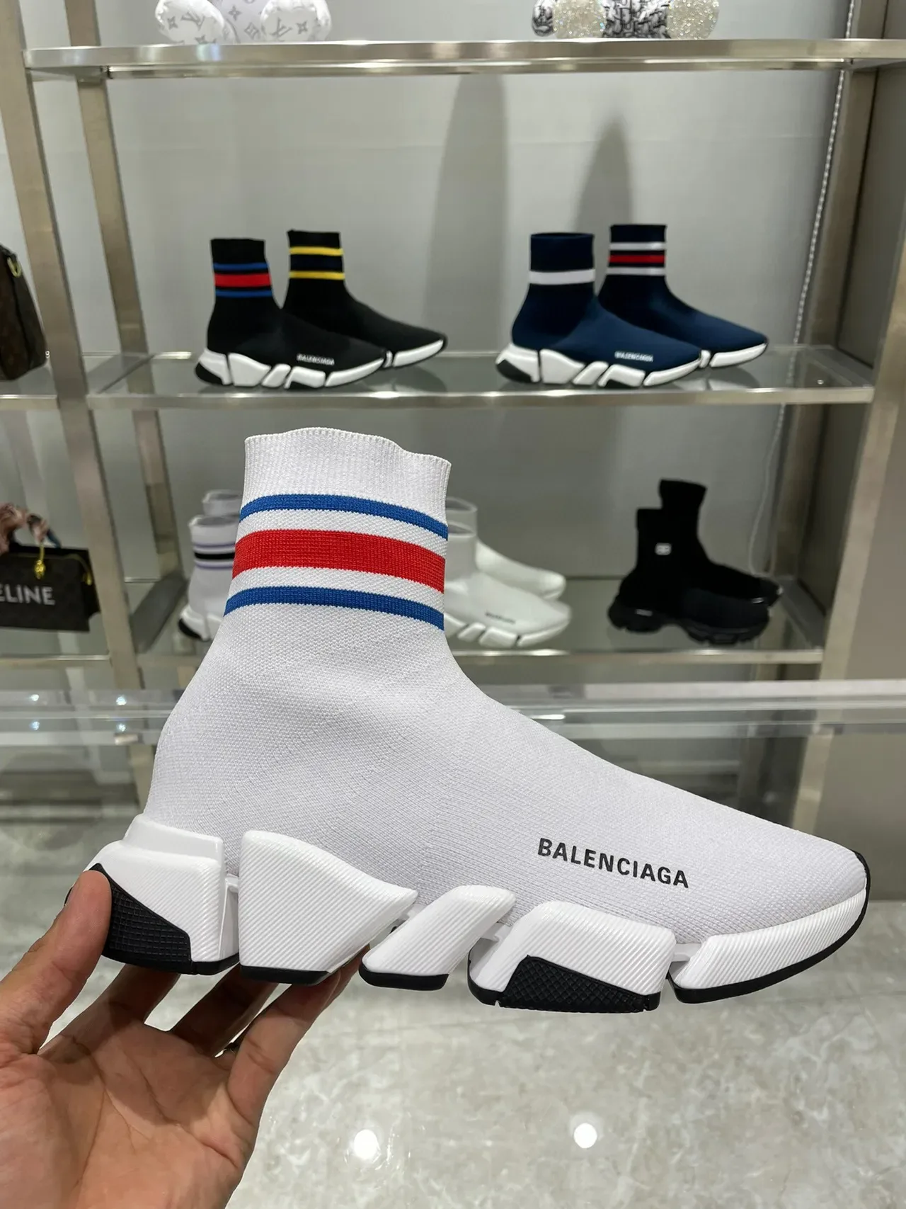 Balenciaga Speed Trainer White Multicolor Stripe Lifestyle Sneakers 3
