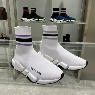 Balenciaga Speed Trainer White Purple Black Striped Lifestyle Sneakers