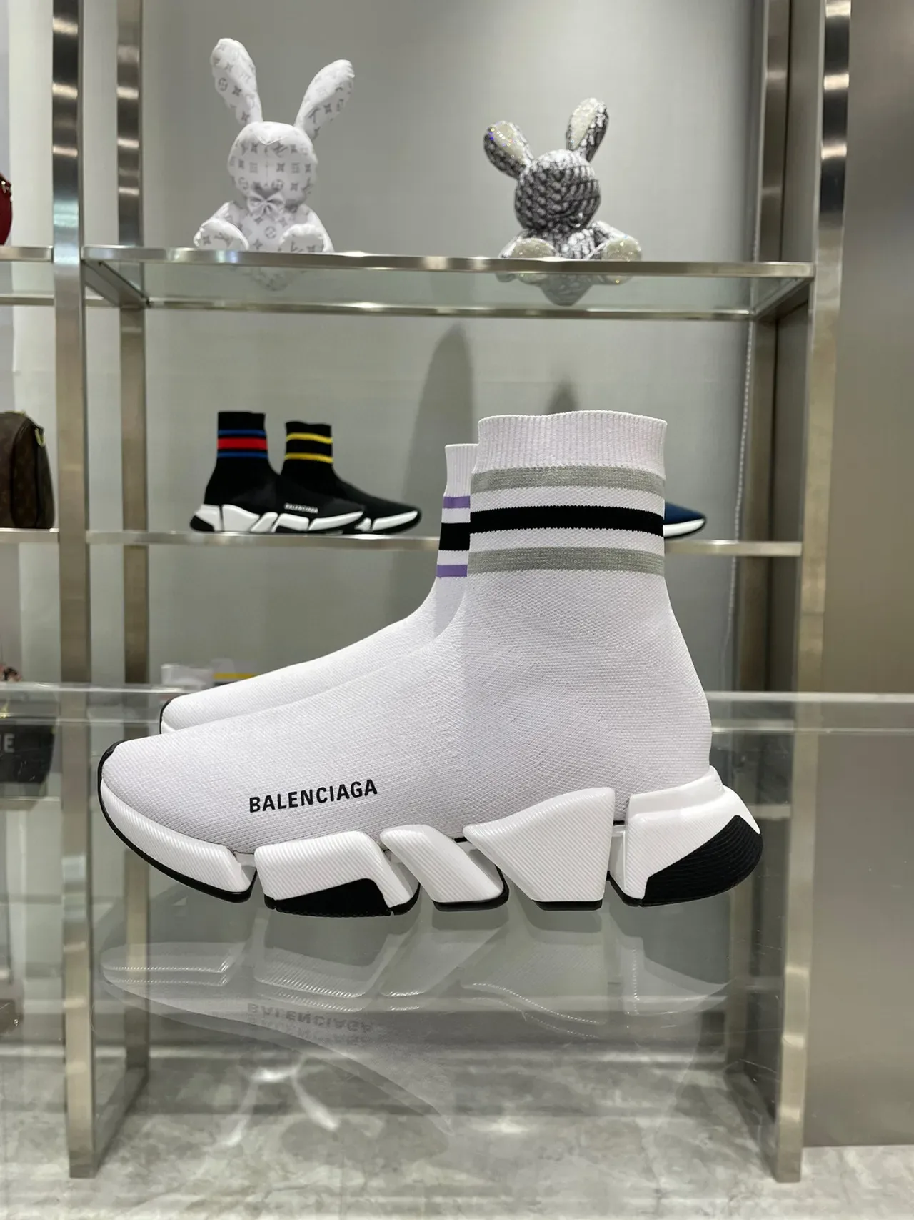 Balenciaga Speed Trainer White Purple Black Striped Lifestyle Sneakers 5