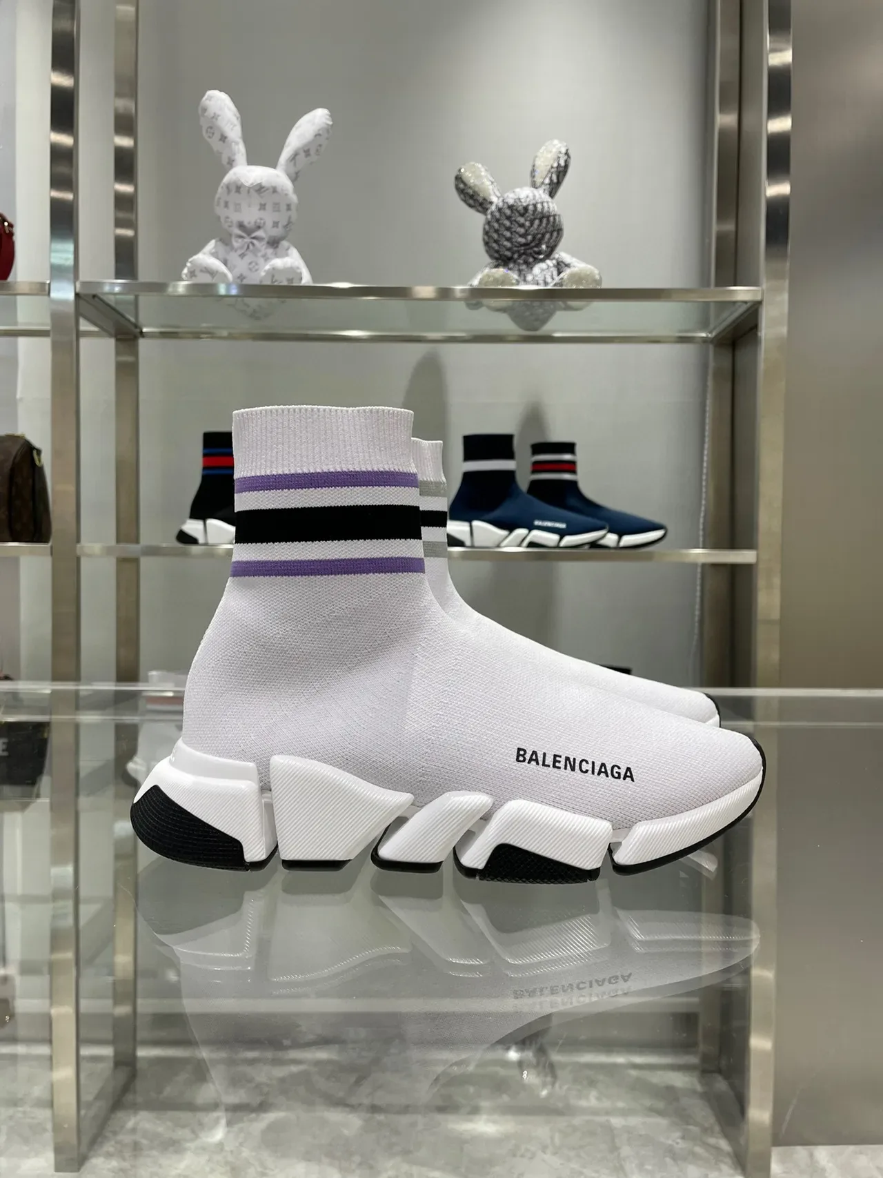 Balenciaga Speed Trainer White Purple Black Striped Lifestyle Sneakers 6