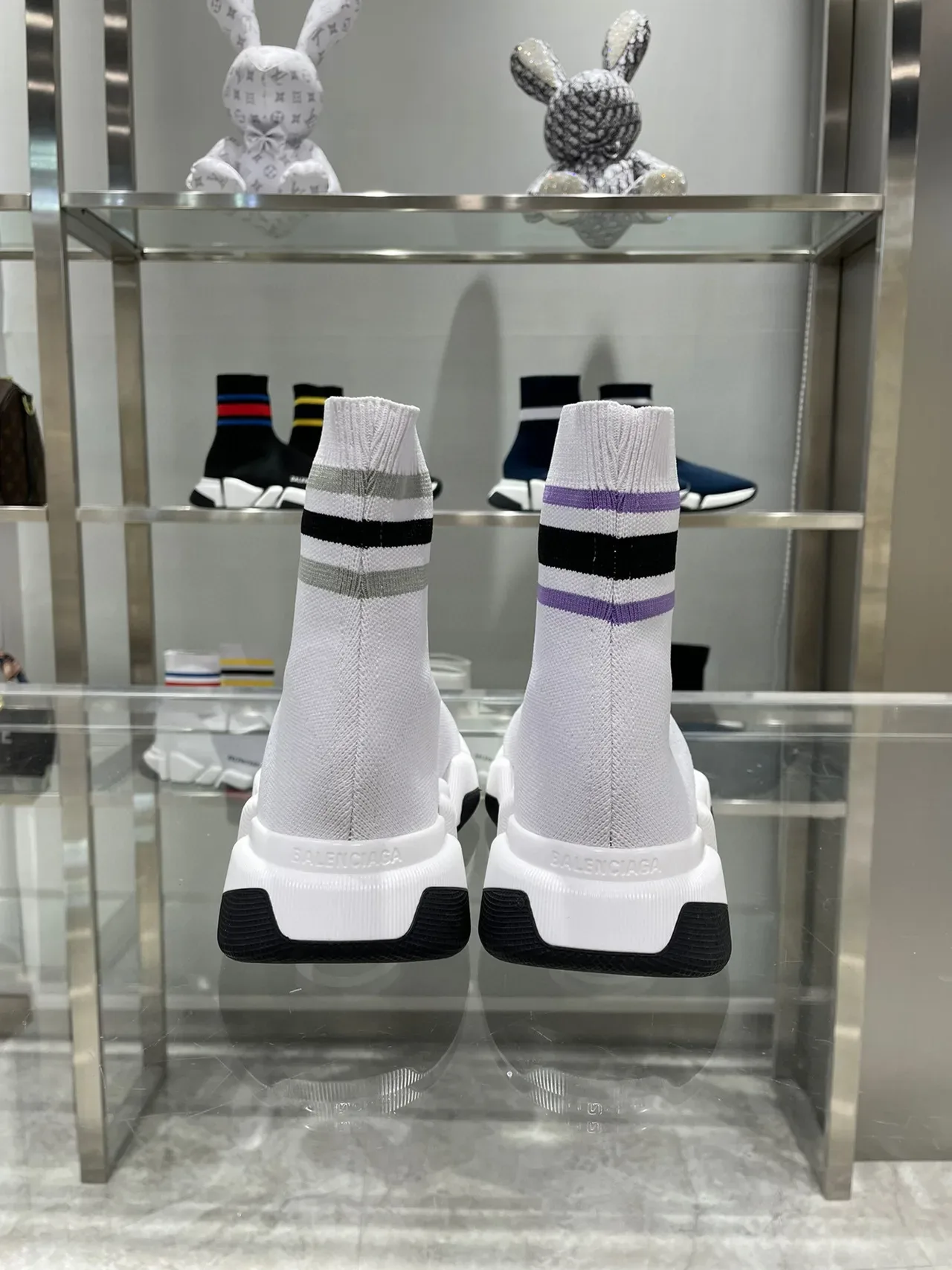 Balenciaga Speed Trainer White Purple Black Striped Lifestyle Sneakers 7