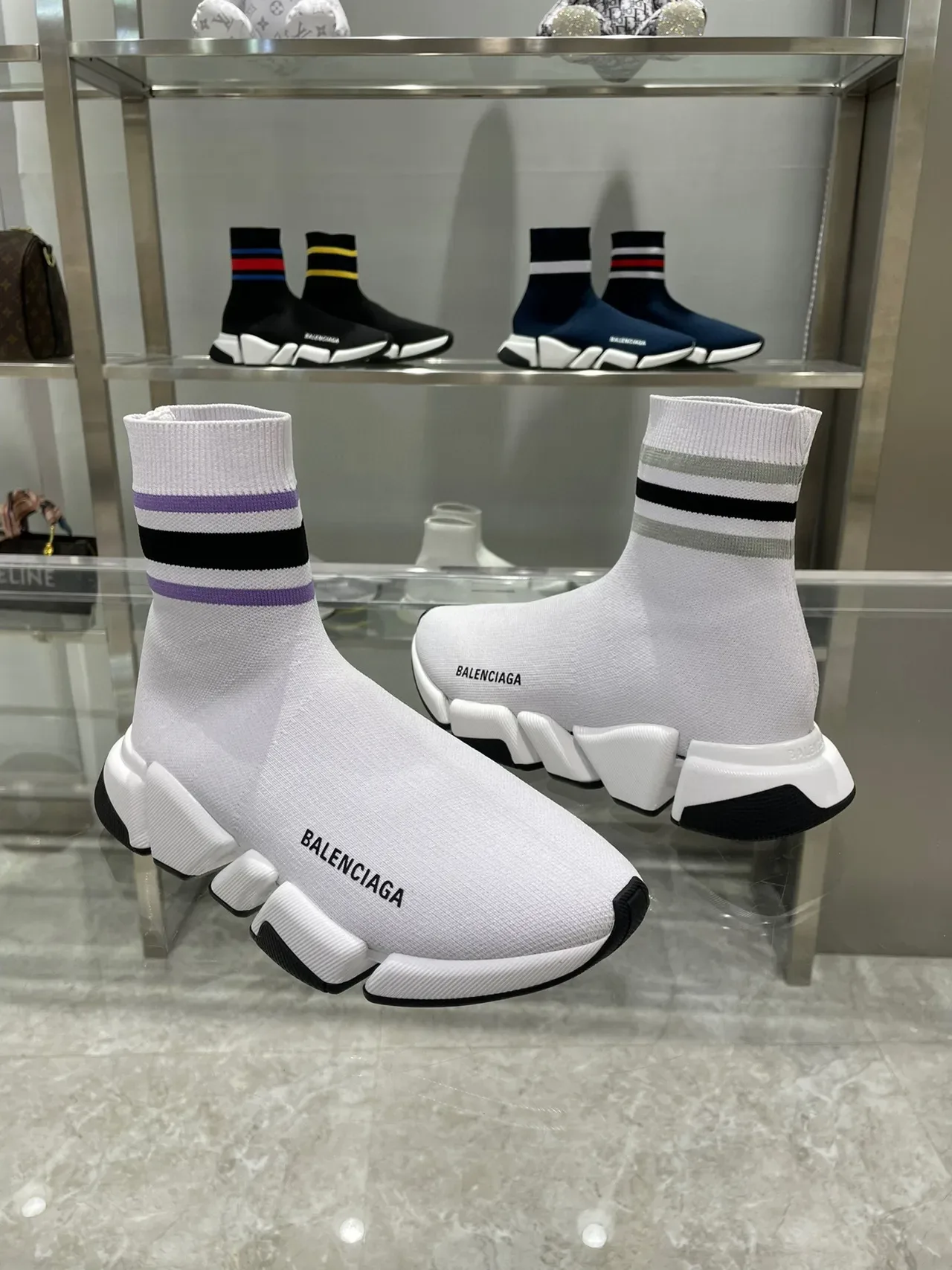 Balenciaga Speed Trainer White Purple Black Striped Lifestyle Sneakers 8