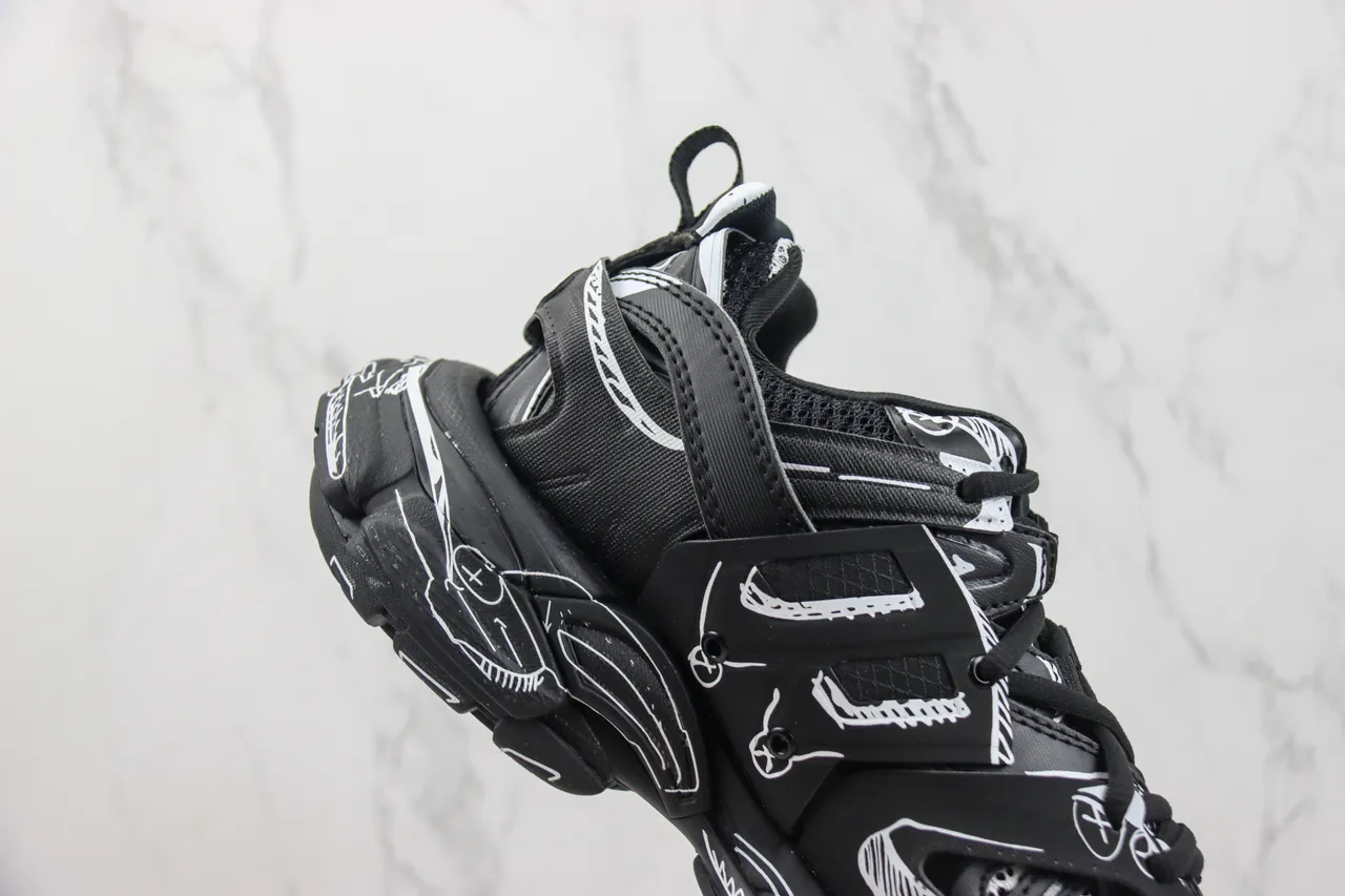 Balenciaga Track أسود أبيض كبيرة الحجم قاعدة فن الخط بأسلوب جرافيتي حذاء ثقيل 5