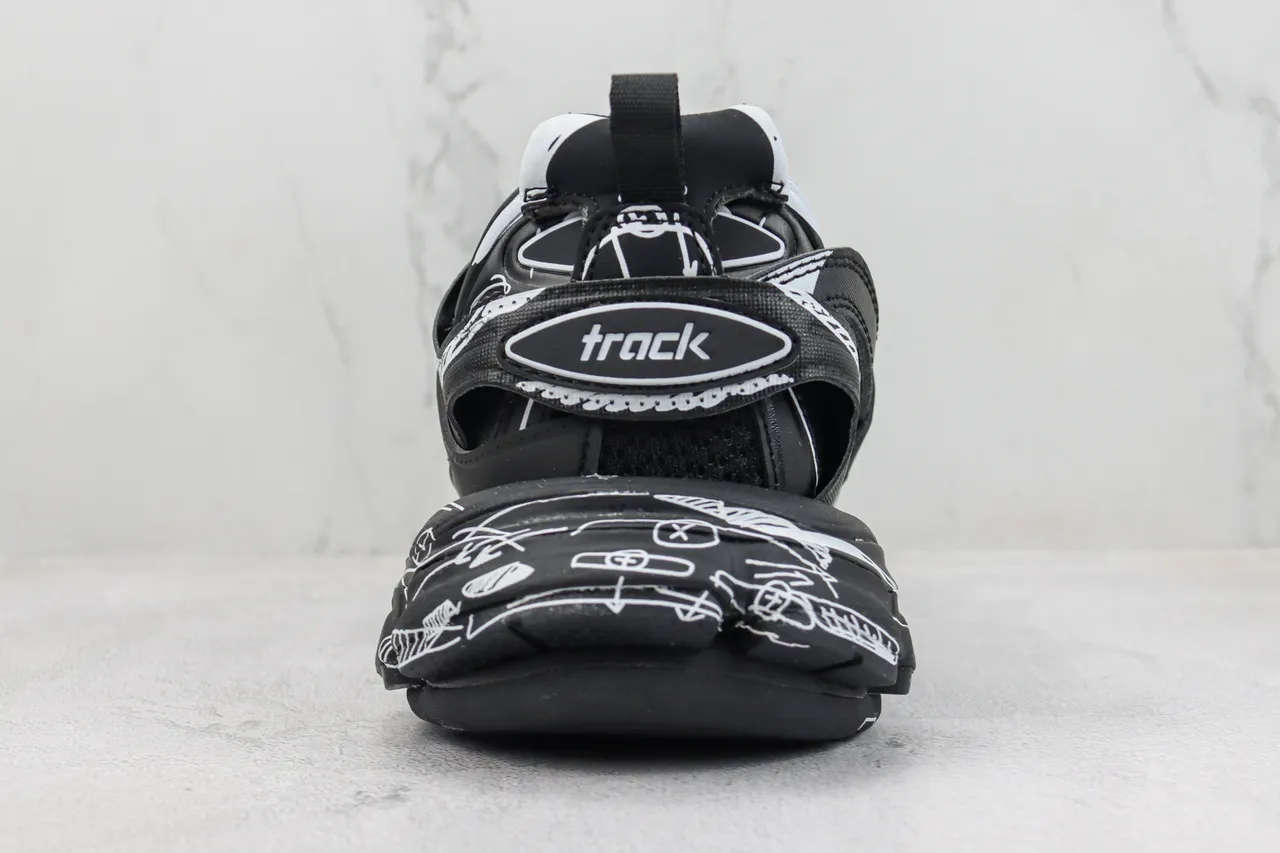 Balenciaga Track أسود أبيض كبيرة الحجم قاعدة فن الخط بأسلوب جرافيتي حذاء ثقيل 9
