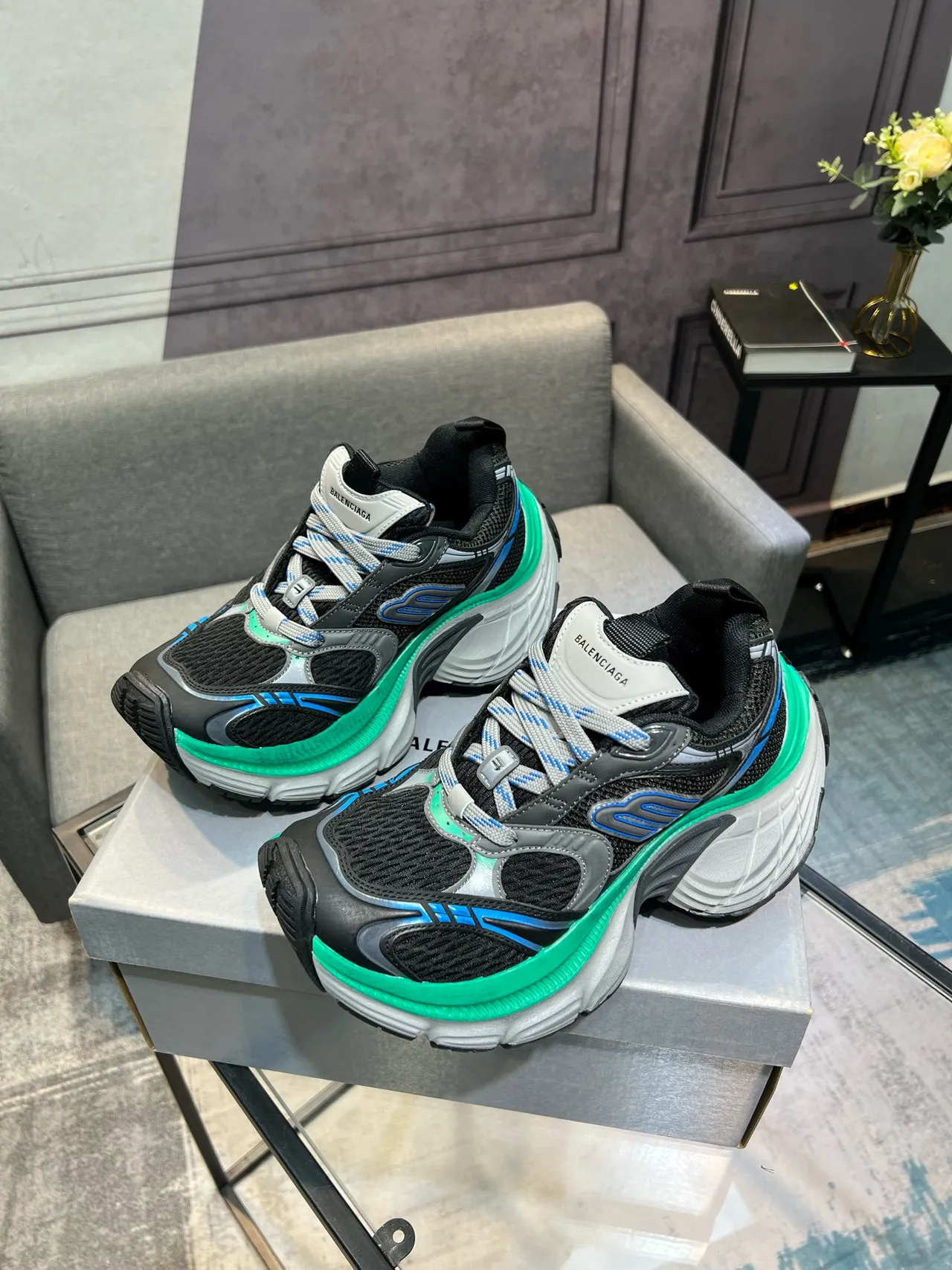Balenciaga Track Trainer Sneakers Chunky Noir Vert Bleu 3