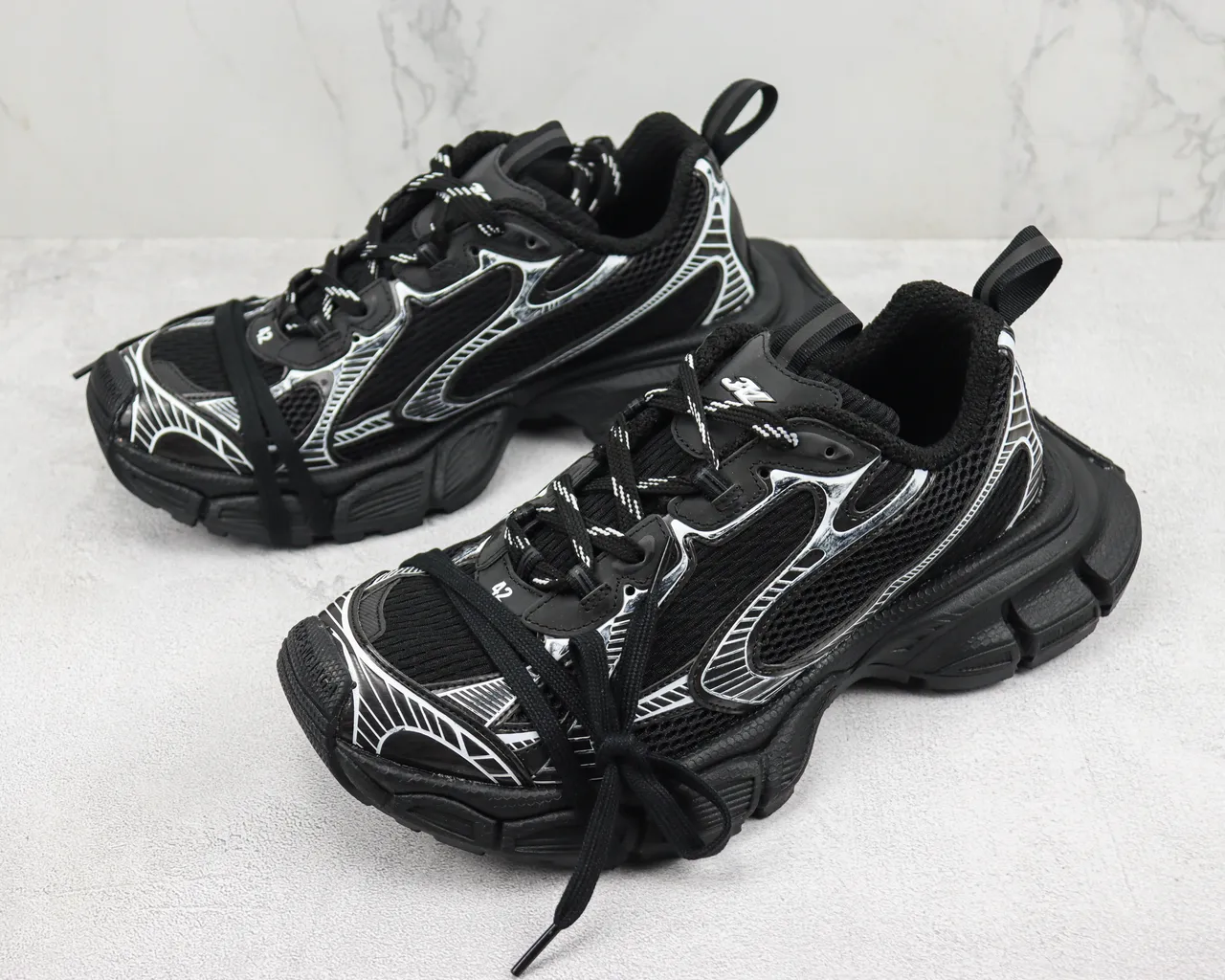 Balenciaga Track Trainer أحذية رياضية سوداء فضية سميكة 4