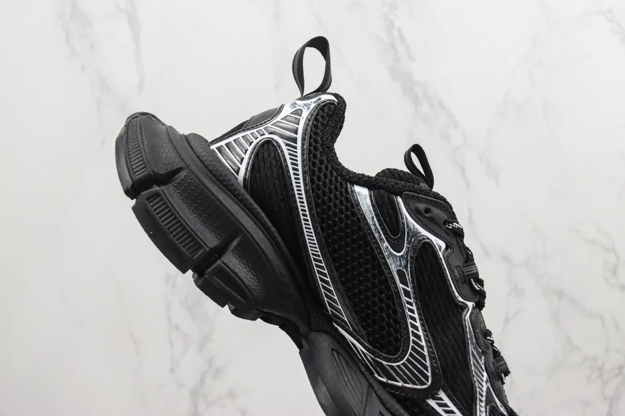 Balenciaga Track Trainer أحذية رياضية سوداء فضية سميكة 5