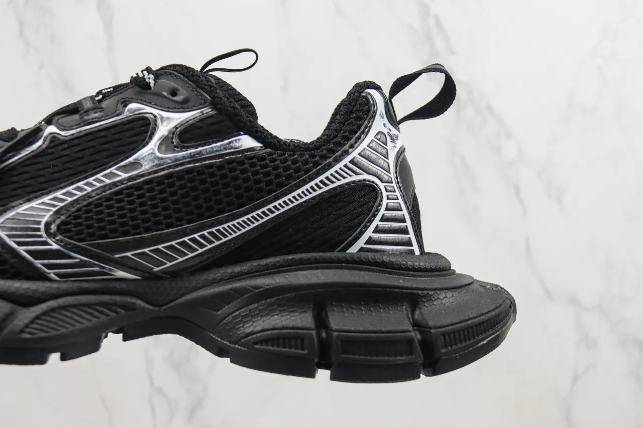Balenciaga Track Trainer أحذية رياضية سوداء فضية سميكة 7