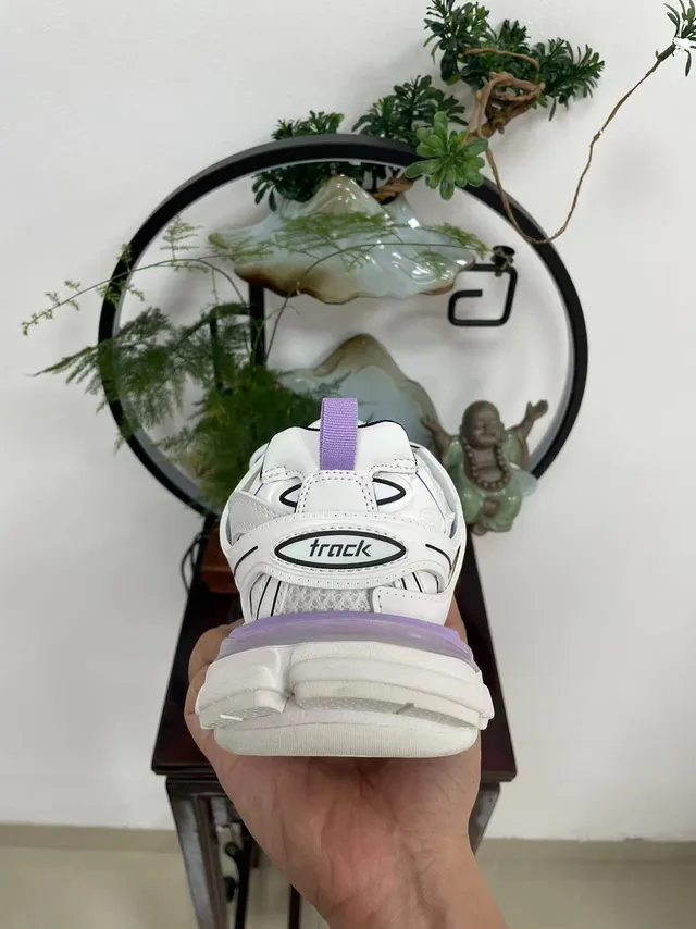 Balenciaga Track Trainer White and Lavender Chunky Sneakers 4