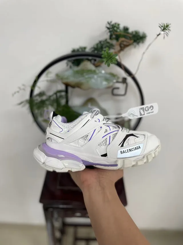 Balenciaga Track Trainer White and Lavender Chunky Sneakers 6