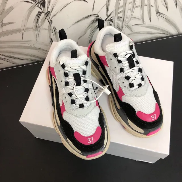 Balenciaga Triple S أحذية رياضية سميكة وردية أسود أبيض 2