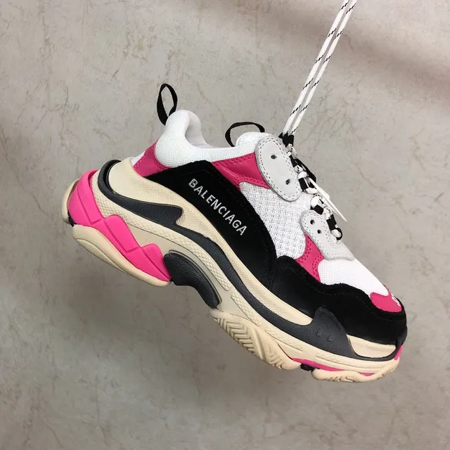 Balenciaga Triple S أحذية رياضية سميكة وردية أسود أبيض 5
