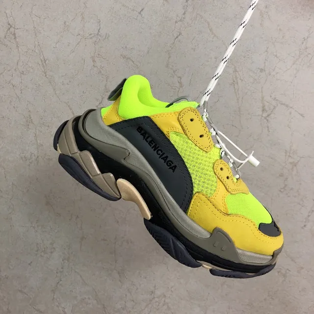 Balenciaga Triple S Runner Neon Lime Yellow Gray Baskets Chunky 5