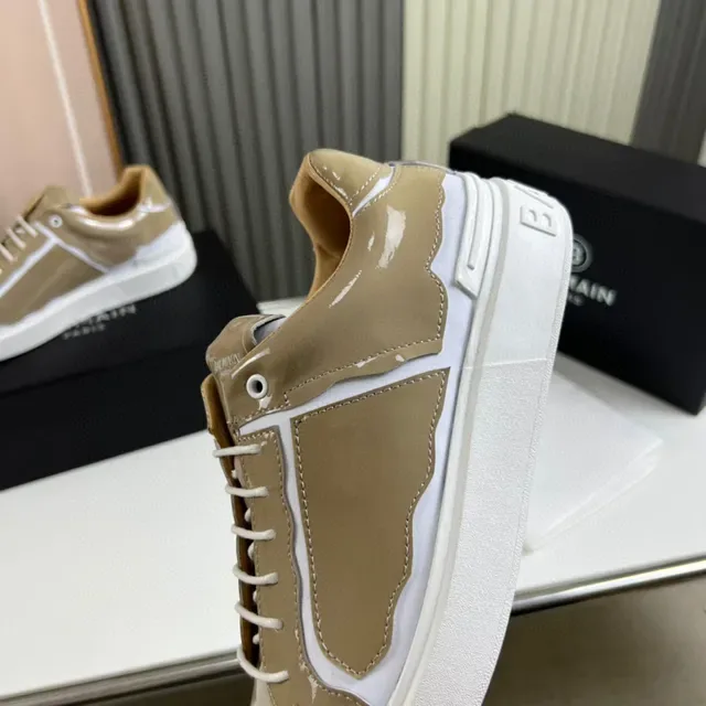 Balmain B-Bold Beige et Blanc Cuir Verni Sneakers Lifestyle 3
